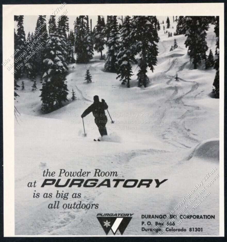 1967 Purgatory ski area Colorado skier skiing photo vintage travel print ad