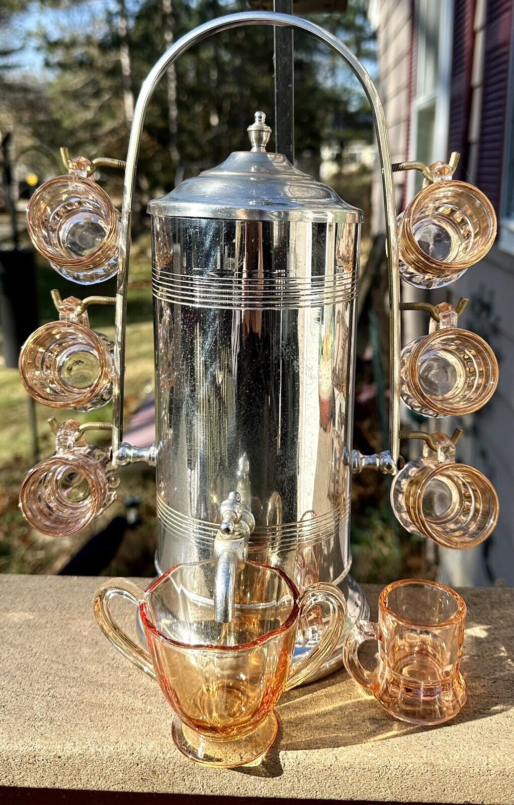 Vintage Art Deco Chrome Absinthe Pastis Fountain Shot Glasses Drip Cup