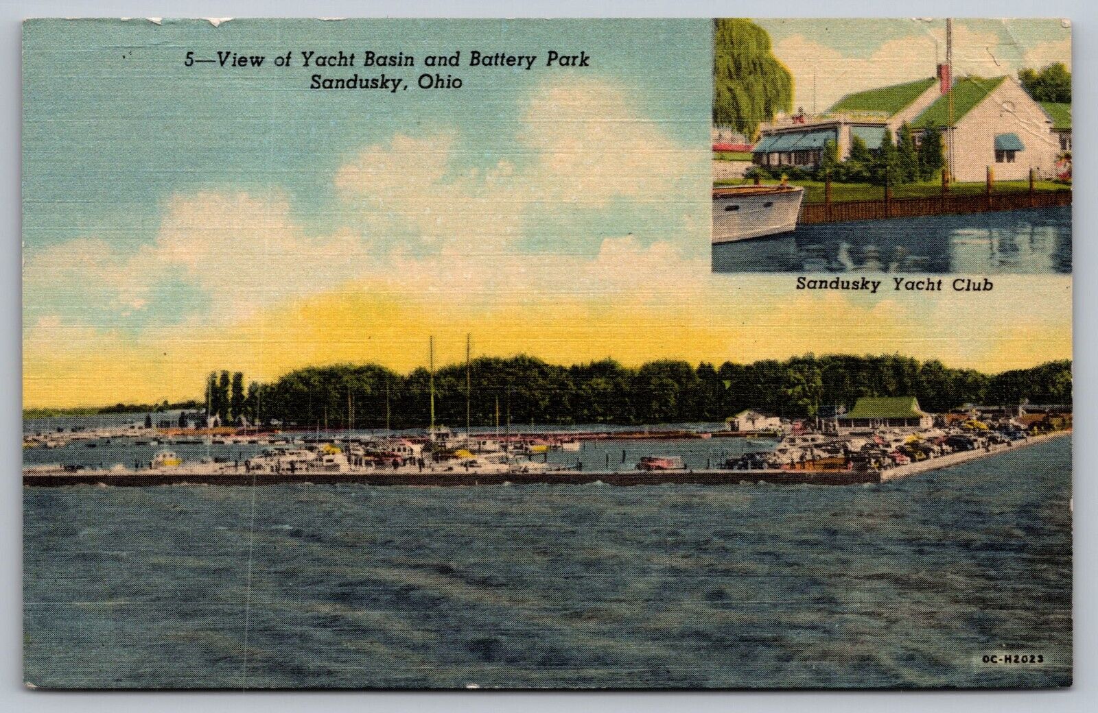 View of Yacht Basin and Battery Park-Sandusky Ohio Vintage Postcard c1957