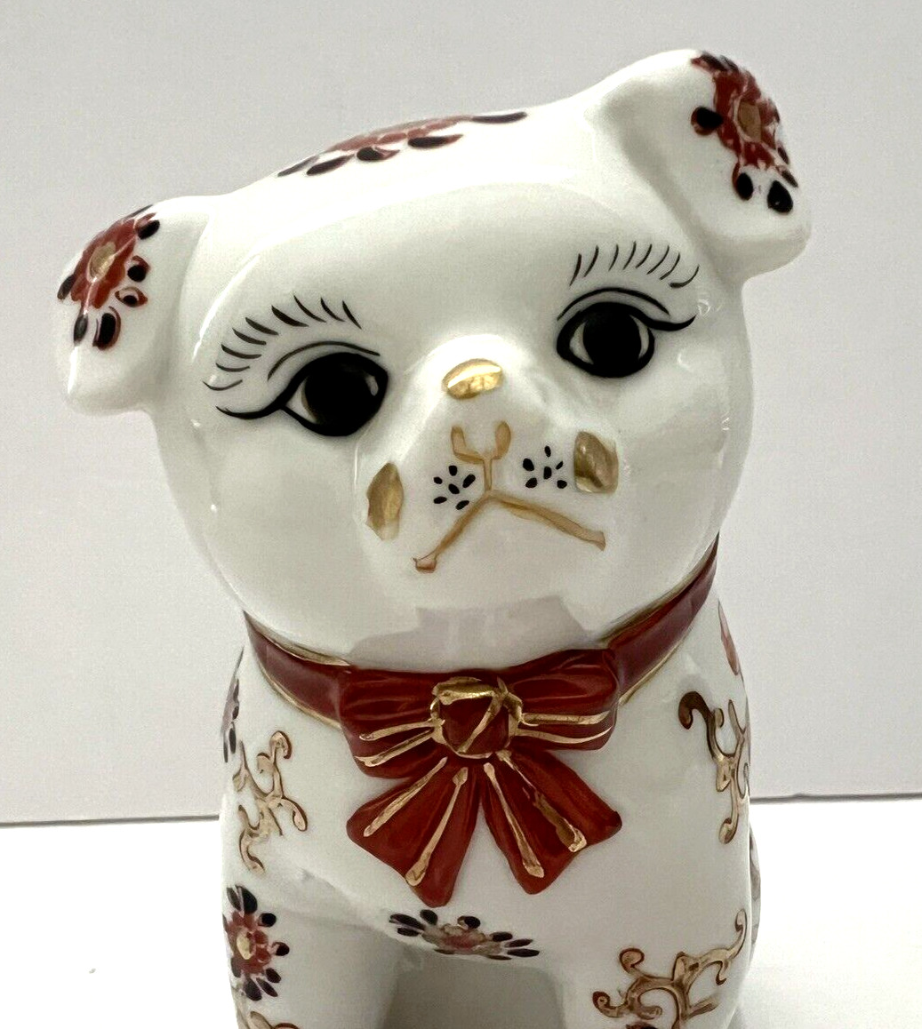 Vintage Japan Imari Puppy Dog Figurine Hand Painted Floral Porcelain