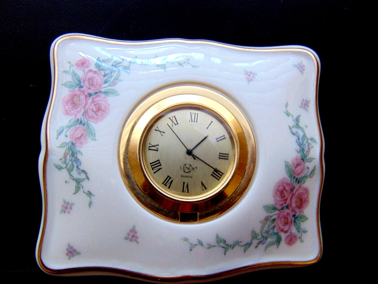 Lenox Porcelain Clock Vanity Bedside Desk Petite Rose