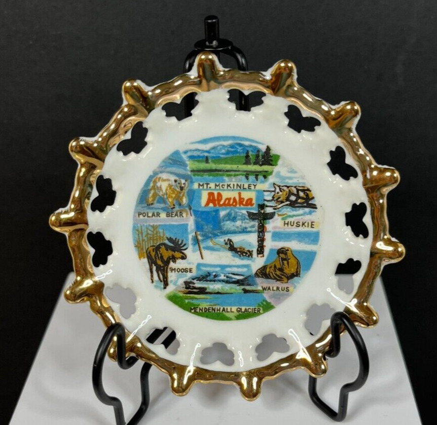 Vintage Alaska Souvenir Mini Porcelain Collector Plate