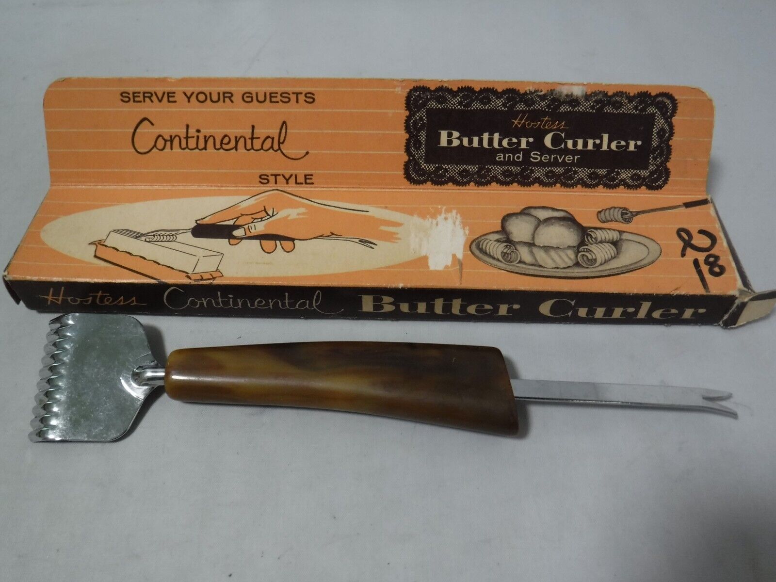 ga5 VTG Hostess Continental Style Butter Curler 1960\'s Bakelite Handle RARE