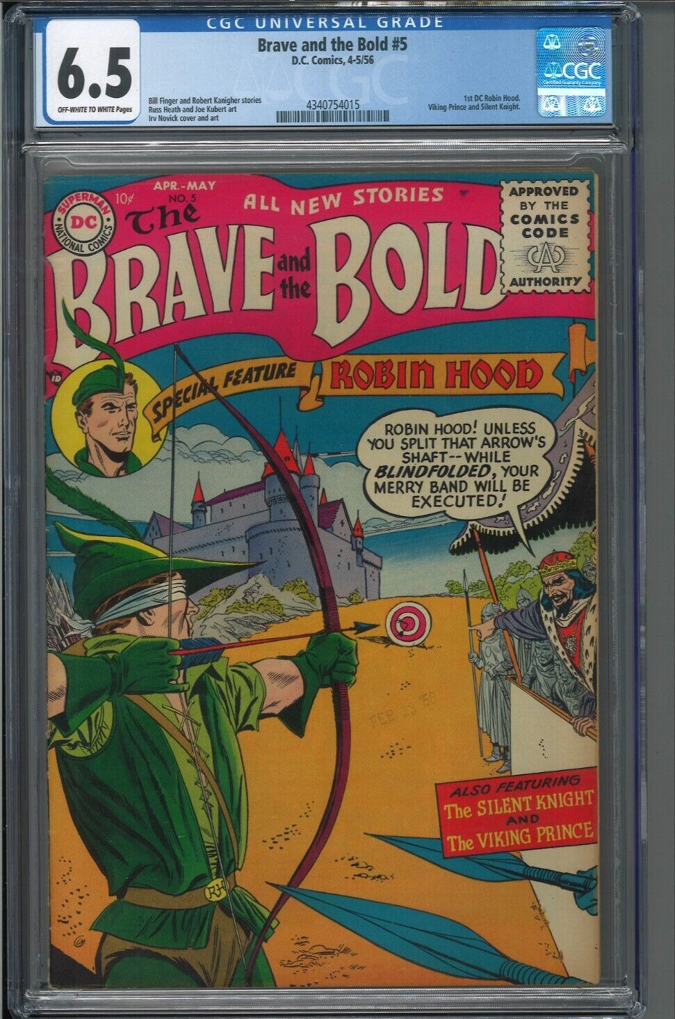 Brave and the Bold #5 CGC 6.5 Key 1st DC Robin Hood 1956 Viking Prince