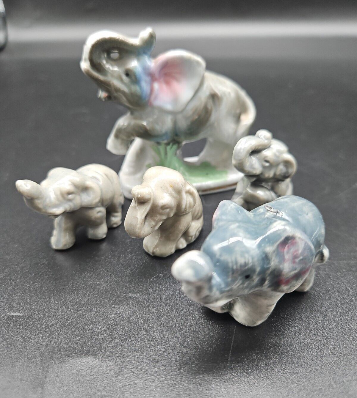 Vintage Porcelain Ceramic Small Elephant Figurines Trunk Up Japan Mixed Lot (5)
