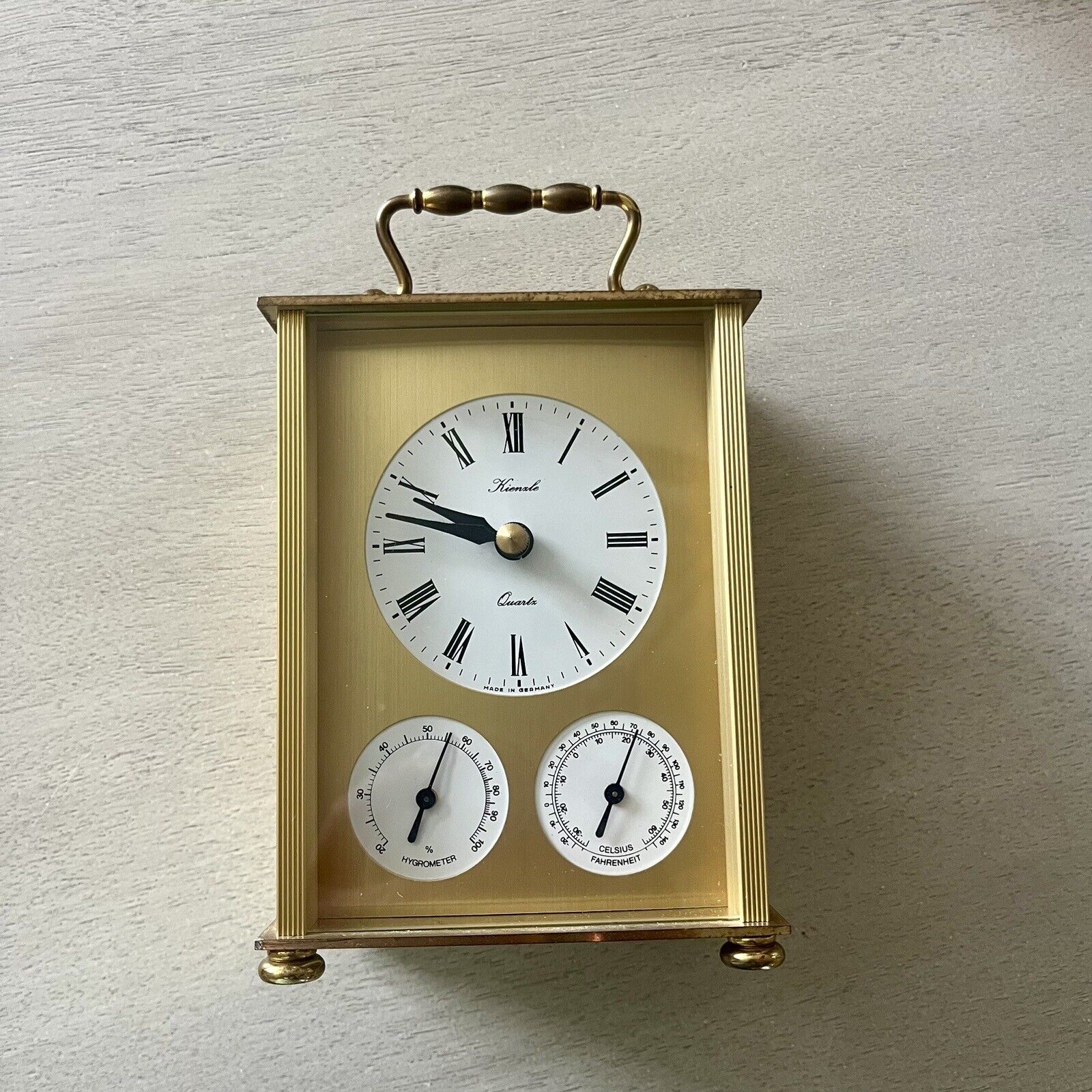 Kienzle Vintage Gold Carriage Quartz Clock Roman Numerals Made in Germany Works