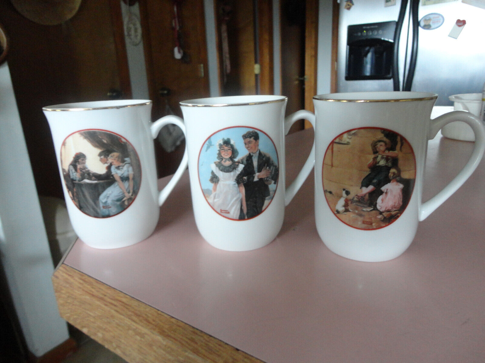Norman Rockwell Young Love Series set of 3 different mugs