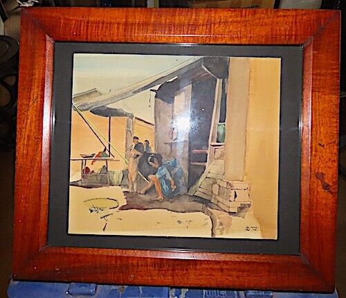 1945 WW11 HAWAII INTERNMENT CAMP WATERCOLOR, FRAMED OLD KOA, SIGNED & DATED RARE