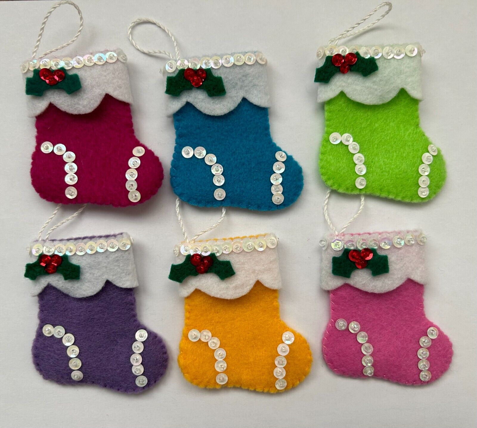 Felt Mini Christmas Stocking Ornaments Set of 6  #3