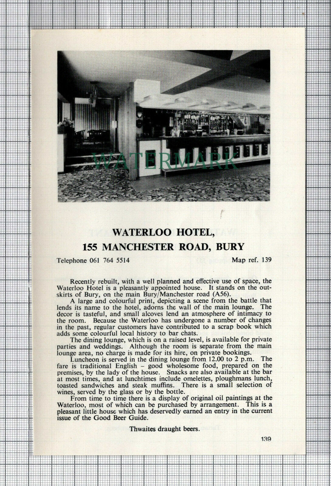 C7497) Waterloo Hotel Bury Waterwheel Restaurant Chipping - c.1970s Cutting