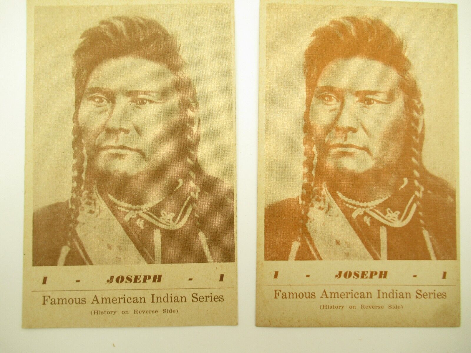 1941  Groves Vintage Post Cards FAMOUS AMERICAN INDIANS Joseph #1 lot of 2