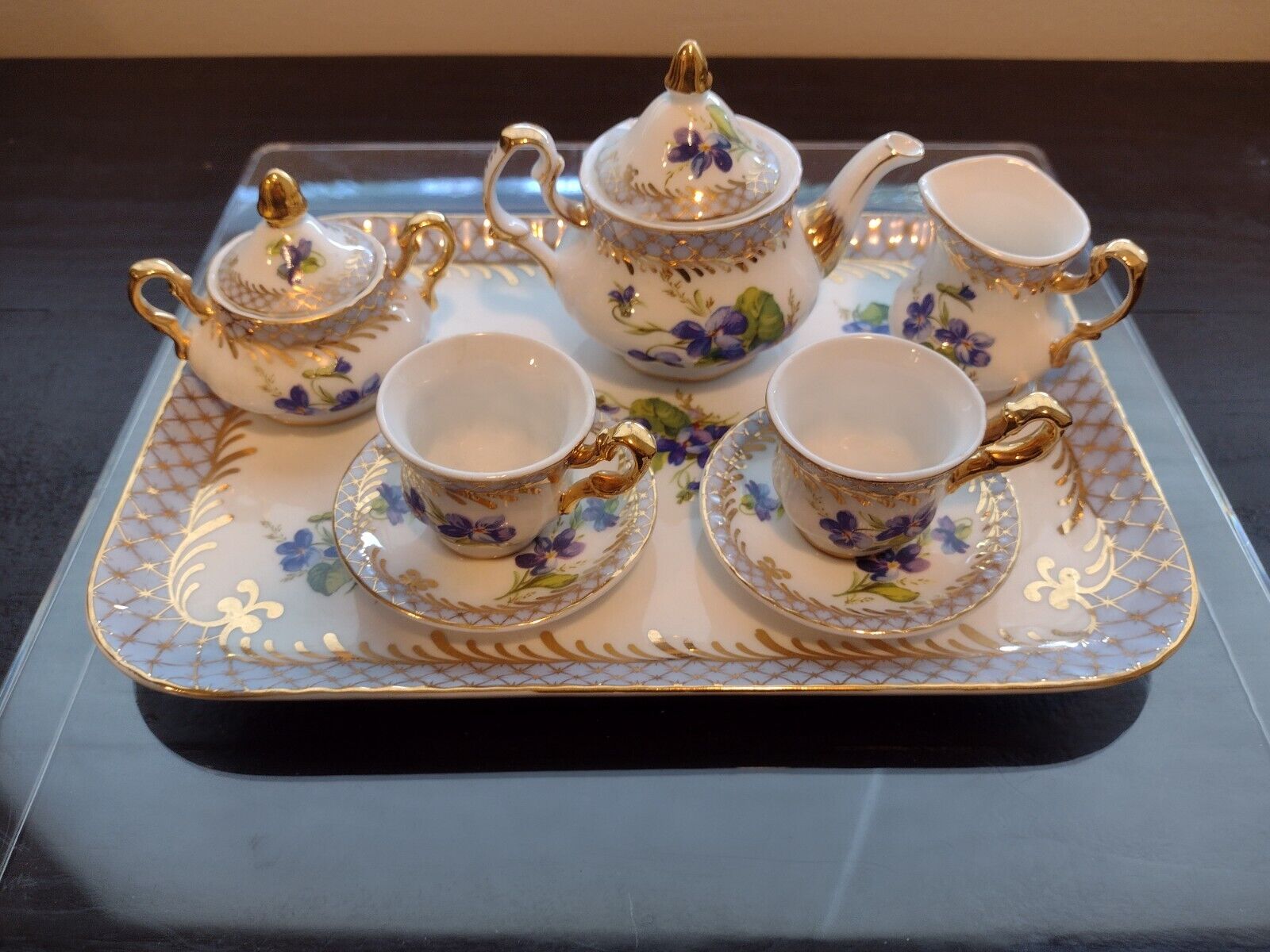 Noritake A Servre Decor Mini Tea Set 10 Piece Hand Painted Purple Gold Gilt