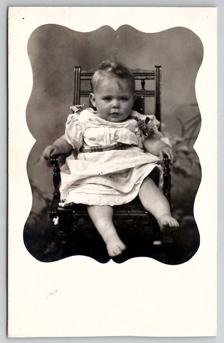 RPPC Baby Strapped in Chair Little Cutie Patootie Masked Photo Postcard A27