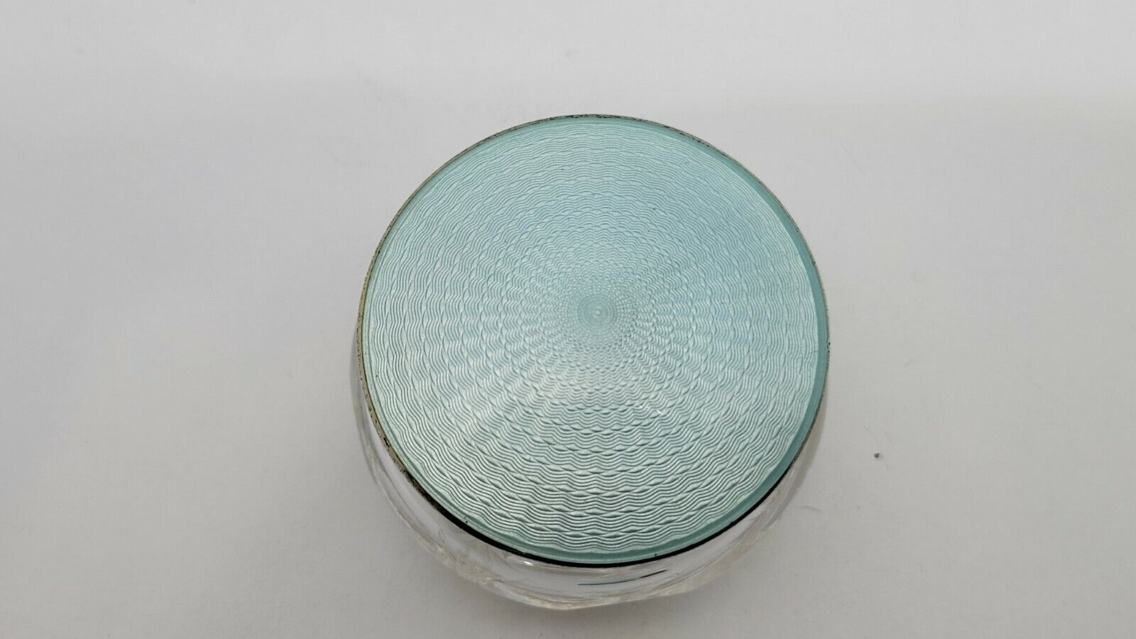 Antique Sterling Silver Guilloche Enamel and Cut Glass Powder Jar