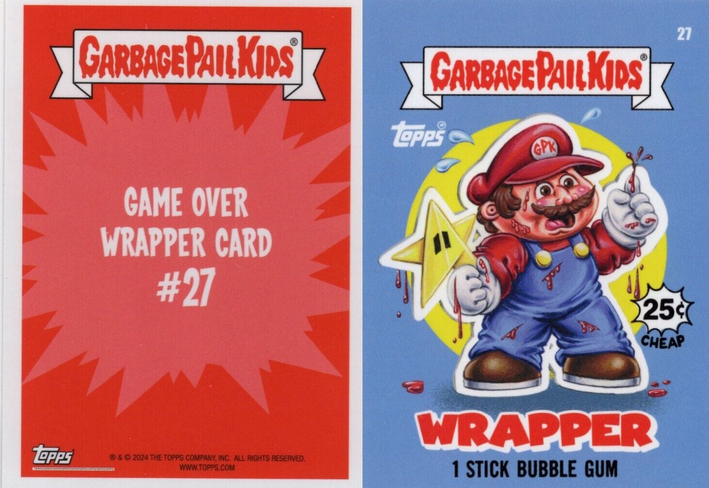 2024 TOPPS GARBAGE PAIL KIDS GAME OVER LEVEL 6 CUTTER/MARIO WRAPPER 27
