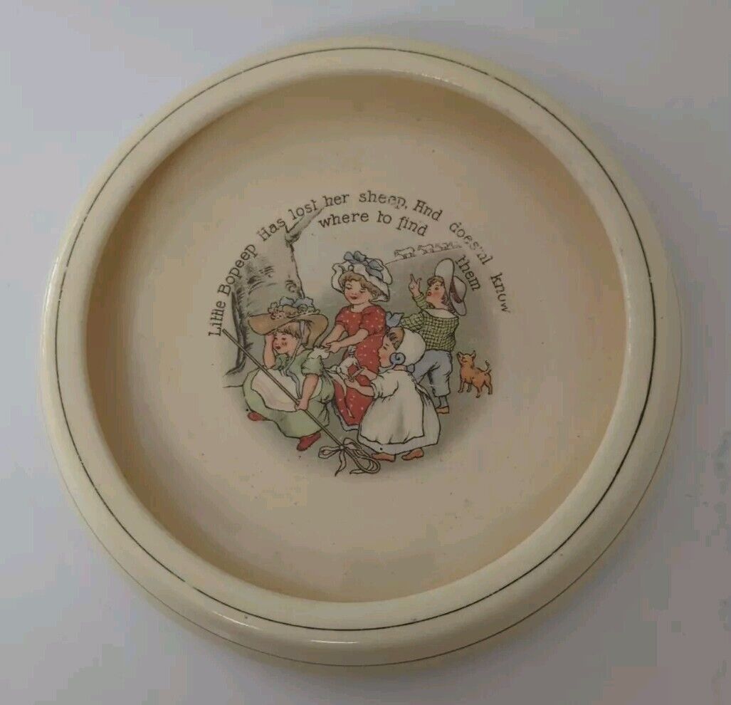 Antique Roseville Pottery Little Bo Peep Baby Children\'s Plate Creamware 