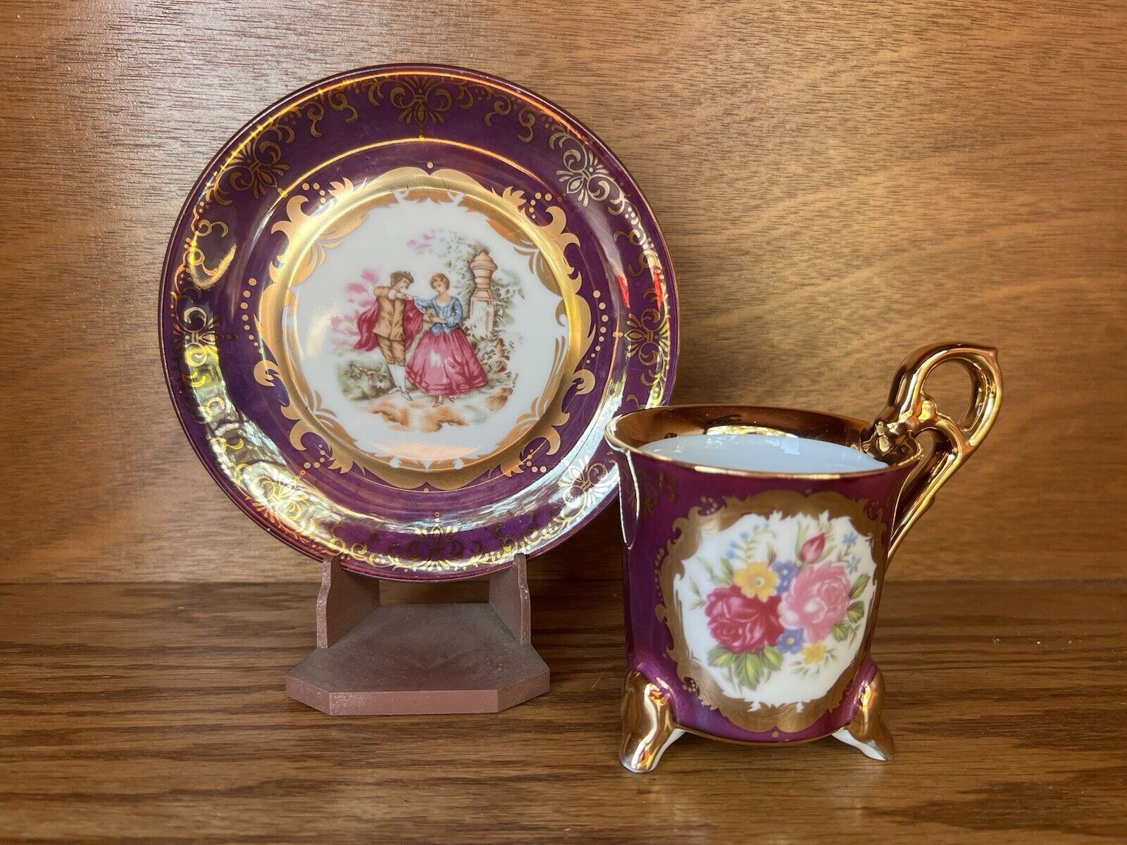 Vintage KPM Bone Chine Demitasse Gold Trim Tea Cup & Saucer Set