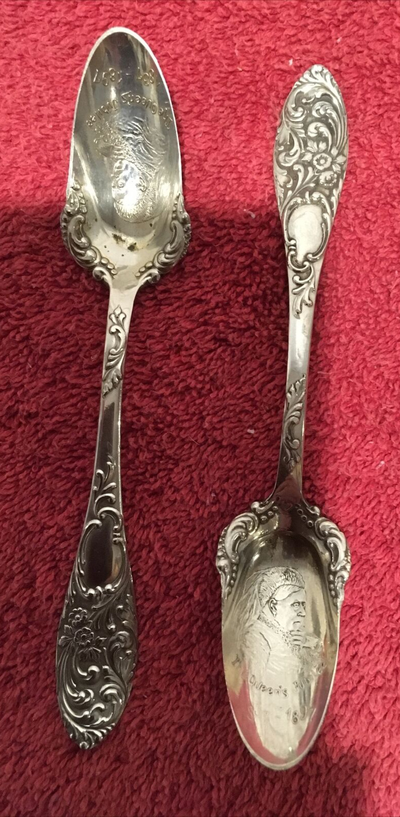 Norman MFG Co A1 SilverPlate 2 Fruit Spoon The Queens Jubilee 1837-1897 souvenir