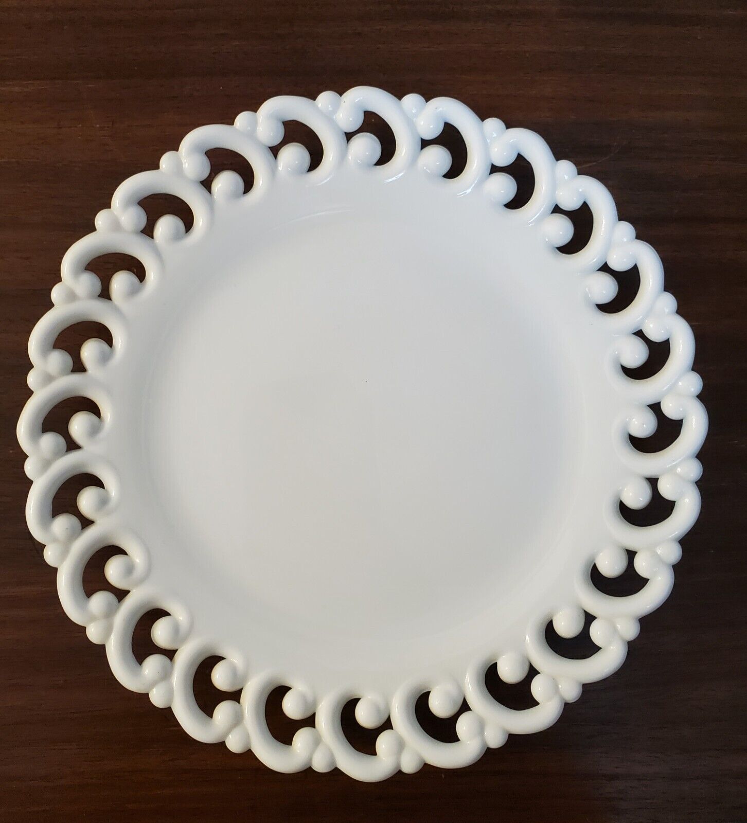 Vintage Milk Glass Decorative Plate  With Lace Edging  9\