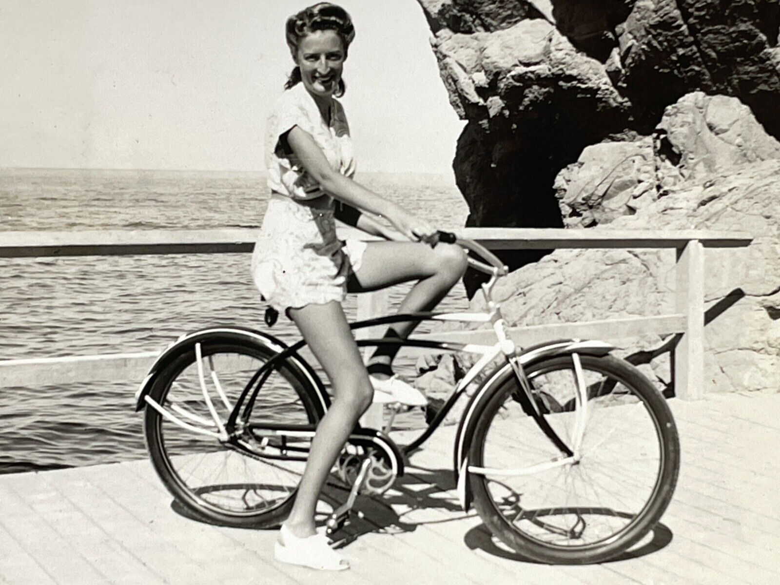 Ui Photograph Woman Lady Riding Bike Bicycle Beach