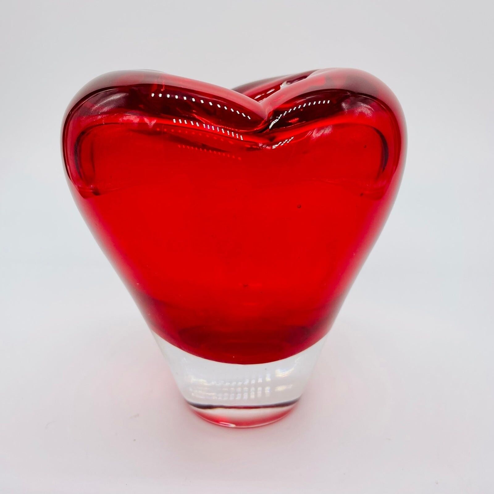 Salviati Small Heart Murano Glass Vase by Maria Hamel Valentines Red Clear 1990s