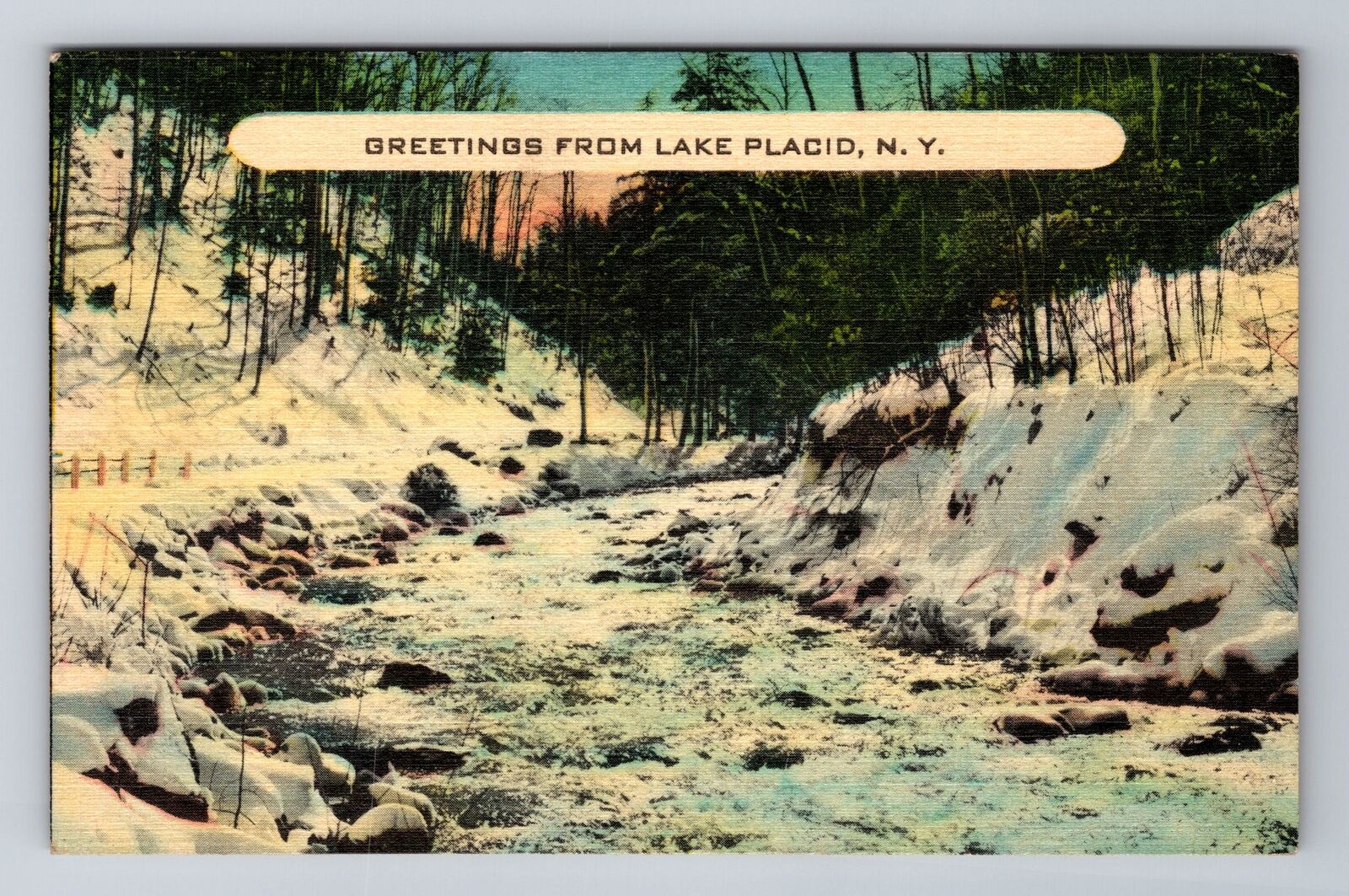 Lake Placid NY-New York, Scenic Greetings, Winter Time, Vintage Postcard