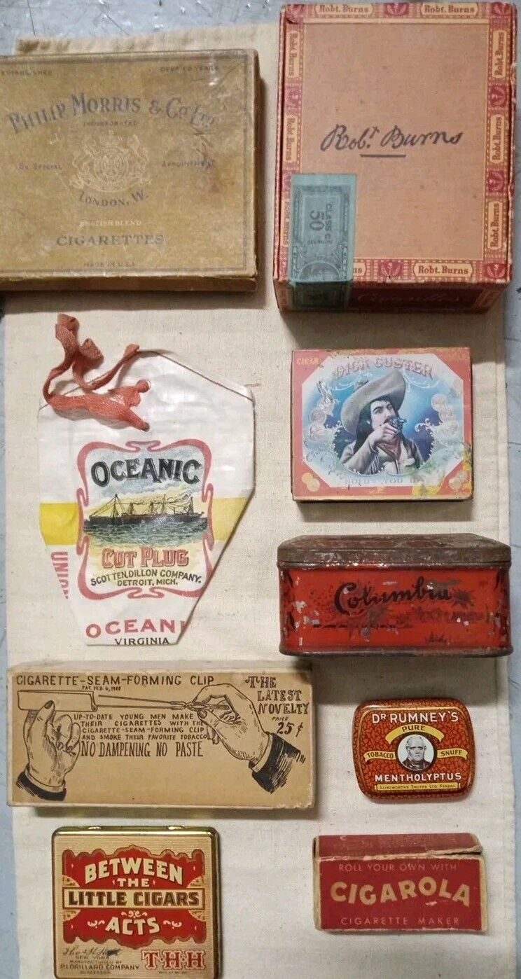 Vintage Tobacco And Cigarette Boxes And Pouches, Lot Of 10