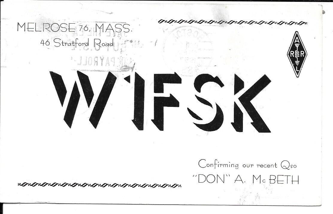 QSL  1957 Melrose MA      radio card