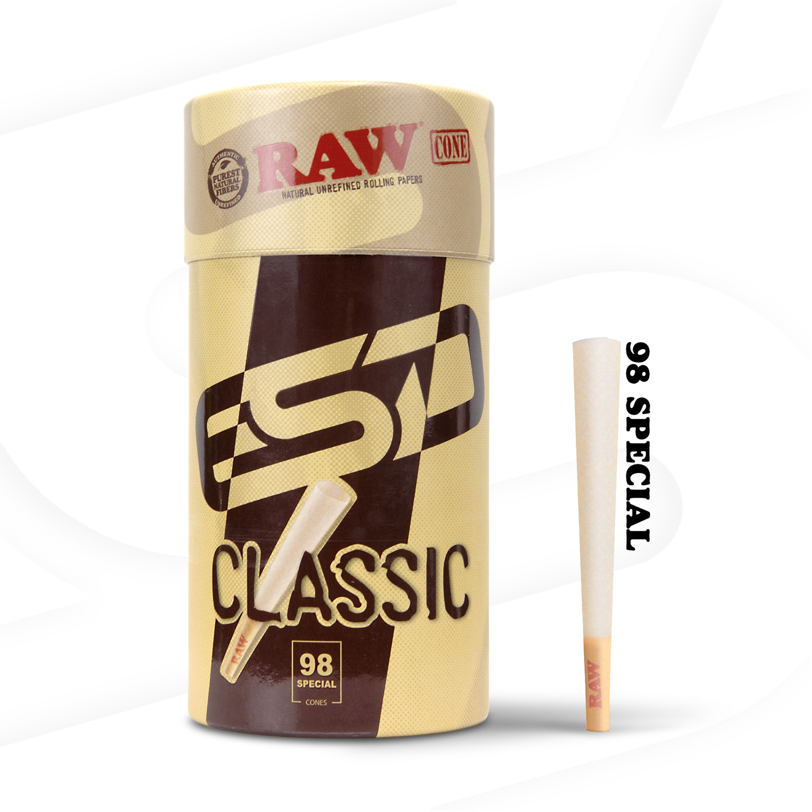 RAW Cones 98 Special | Classic 100 Pack | Slow Burning Rolling Paper with Tips
