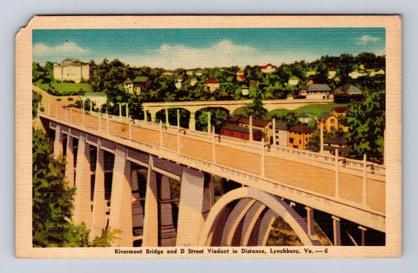 Lynchburg VA-Virginia, Rivermont Bridge, D Street Viaduct Vintage c1946 Postcard