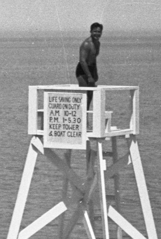 ORIGINAL VINTAGE NEGATIVE: Man Male Beach Swimsuit Shirtless Lifeguard 50\'s 50s