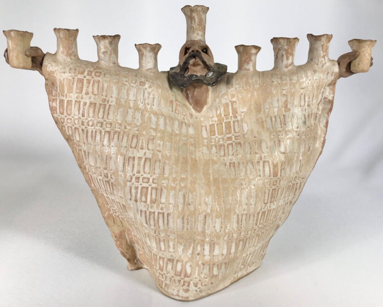 S.G.HEALY Art Pottery Stoneware Menorah Handmade Priest Rabbi Hanukkah 9 Cups 