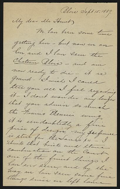 Photo:Letter from Warrington G. Lawrence to Richard Morris Hunt