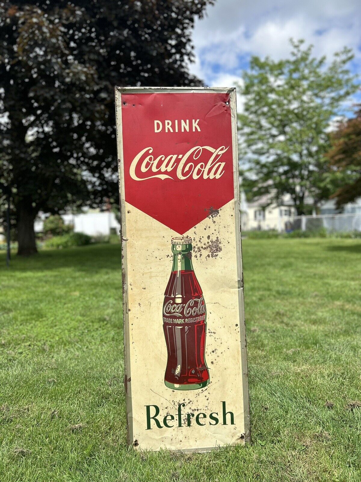 1948 Original Vintage Drink Coca Cola Metal Sign Bottle Refresh Robertson Coke