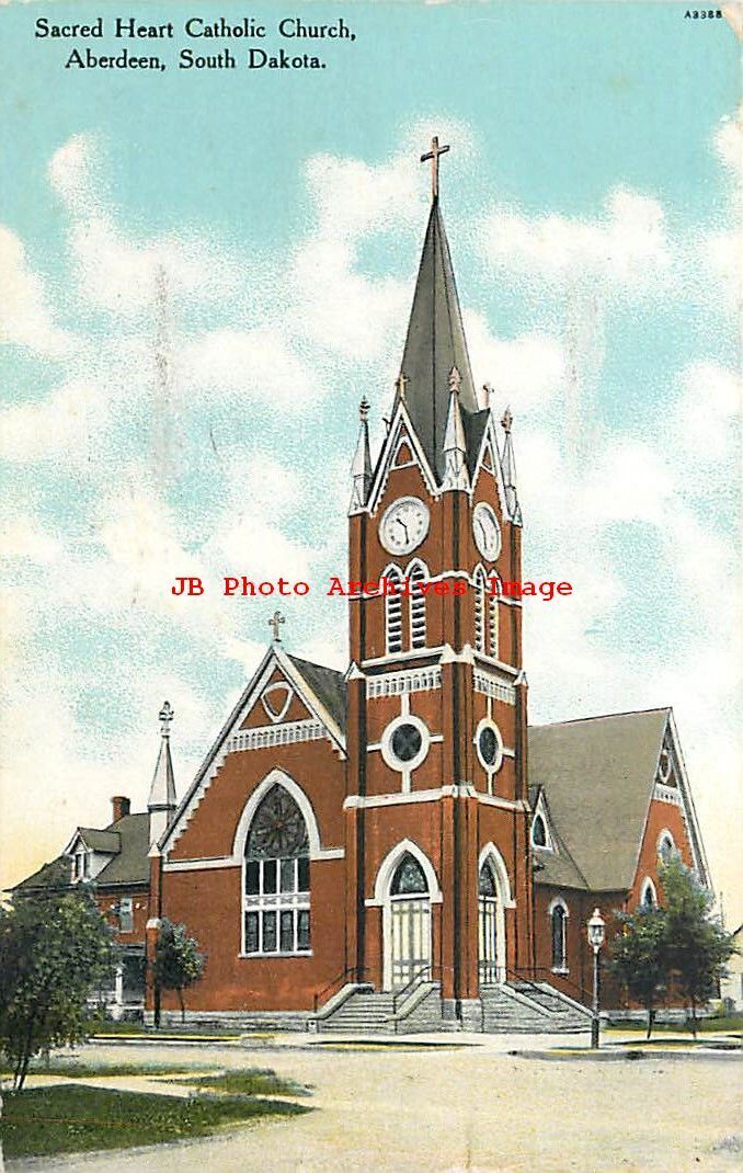 SD, Aberdeen, South Dakota, Sacred Heart Catholic Church, 1909 PM, Curt Teich
