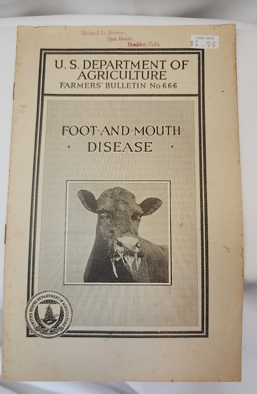 1929 US Department Of Agriculture FOOT-AND-MOUTH DISEASE #666