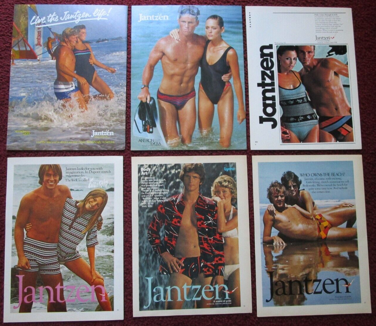 Lot of 6 Diff JANTZEN Swimsuit Print Ads ~ Men & Women\'s Fashion Beach Swimwear