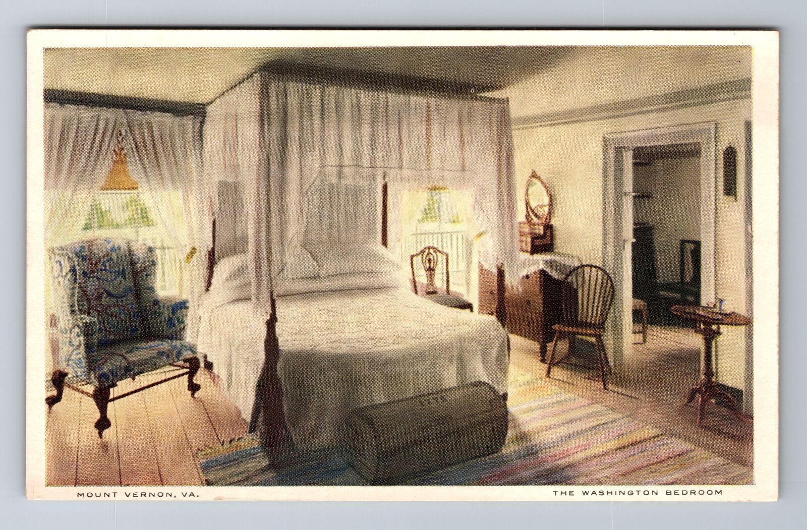 Mount Vernon VA-Virginia, The Washington Bedroom, Antique, Vintage Postcard