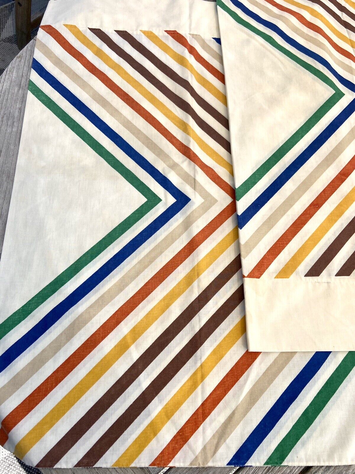 Set/2 VINTAGE  Rainbow Stripe Graphic Handmade Pillowcases Late 70s/80s EUC