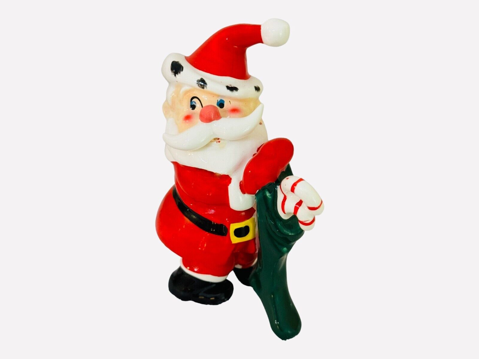 Vintage Christmas Kreiss Santa Claus Candy Cane Stocking Figurine 1950s MCM
