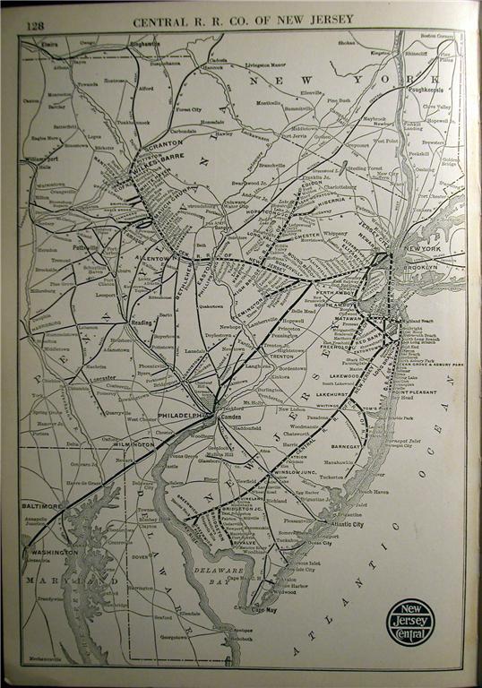 NICE 1925 CENTRAL RAILROAD NEW JERSEY CNJ SYSTEM MAP DEPOT RR HISTORY