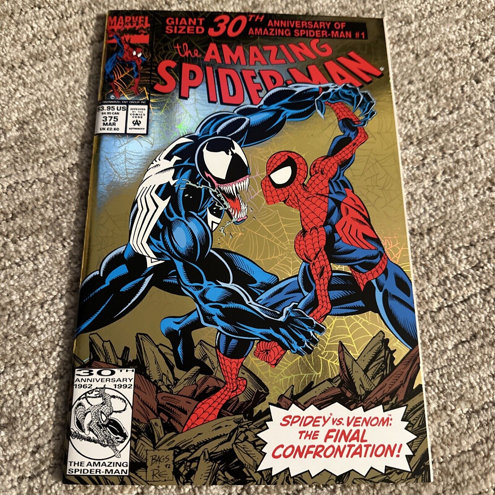 The Amazing Spider-man Comic #375 VF/NM+ 30th Anniversary Key Gold Foil Cover