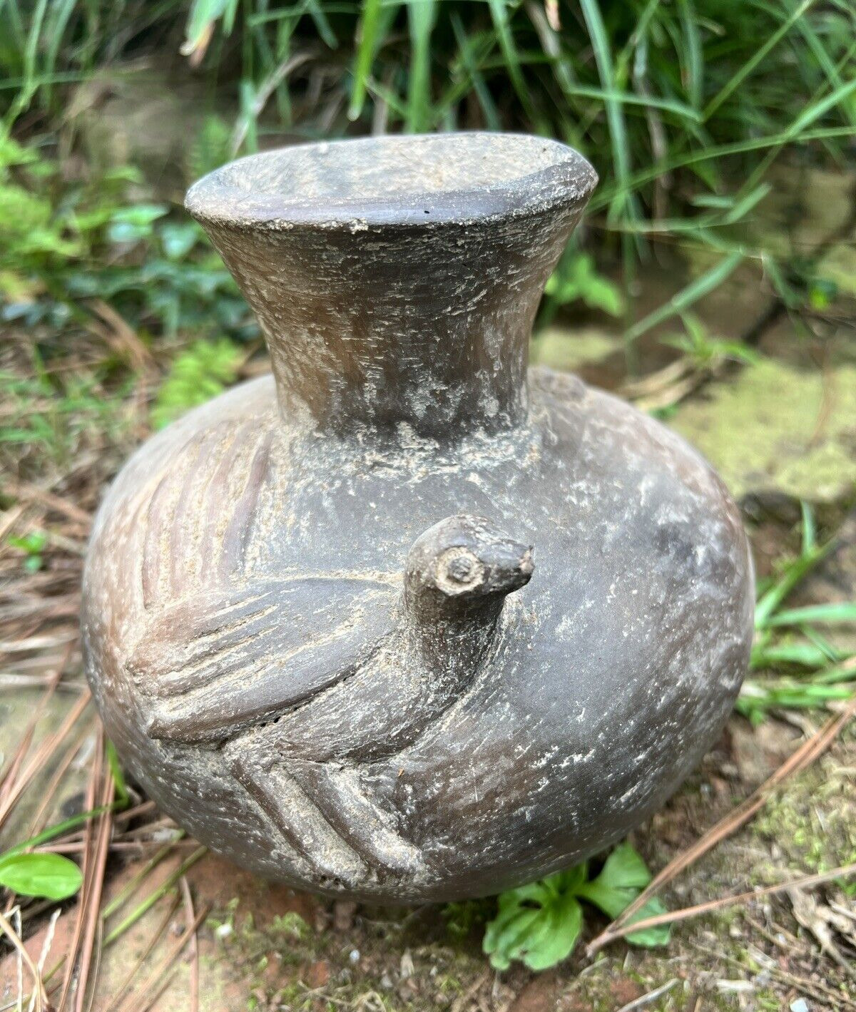 Double Bird Effigy Pottery Pre-Columbian Style Pot   -  6-1/4\