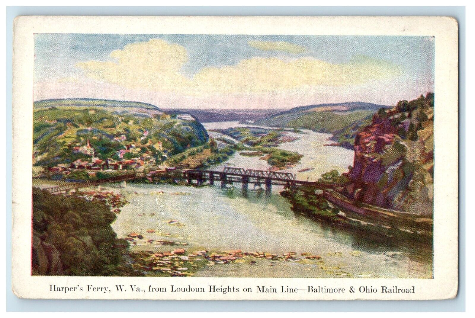 Harper\'s Ferry WV, Loudoun Heights Main Line Baltimore Ohio Railroad Postcard