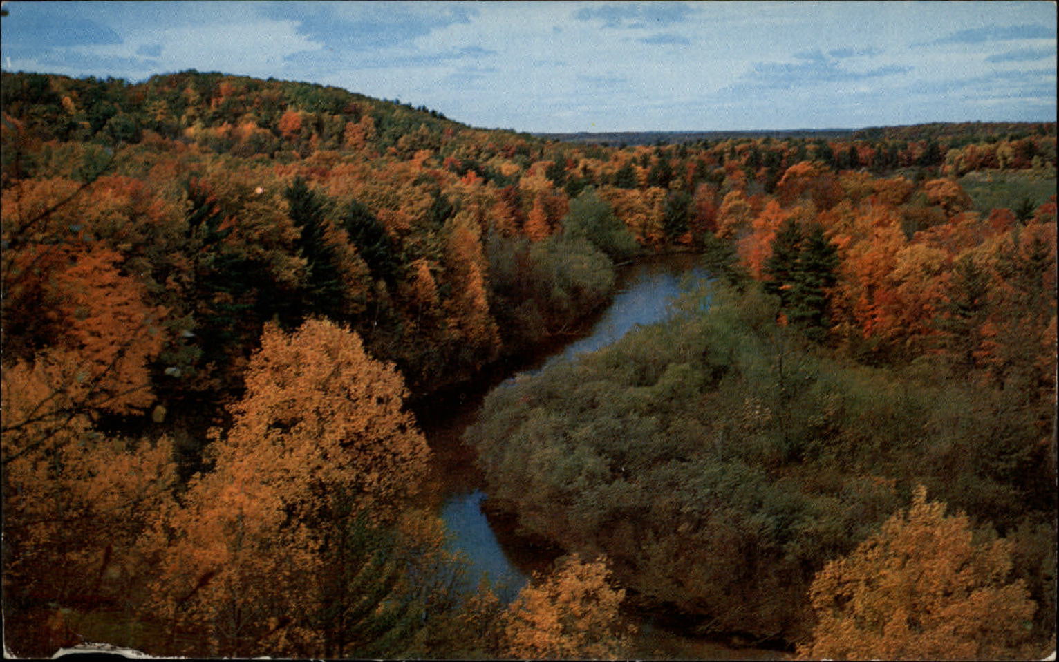 Michigan Croton Dam Muskegon River autumn aerial view  1950s-60s postcard sku593