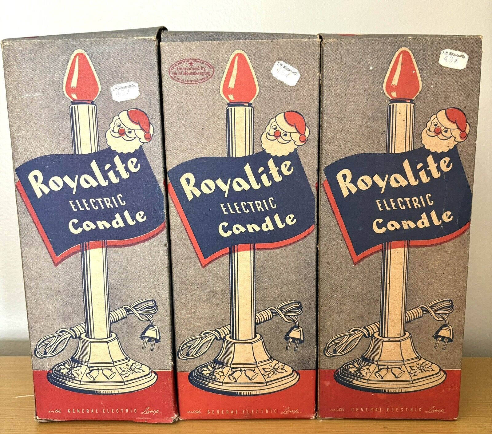 Vintage Christmas Royalite Electric Candle Set Of 3 In Original Boxes