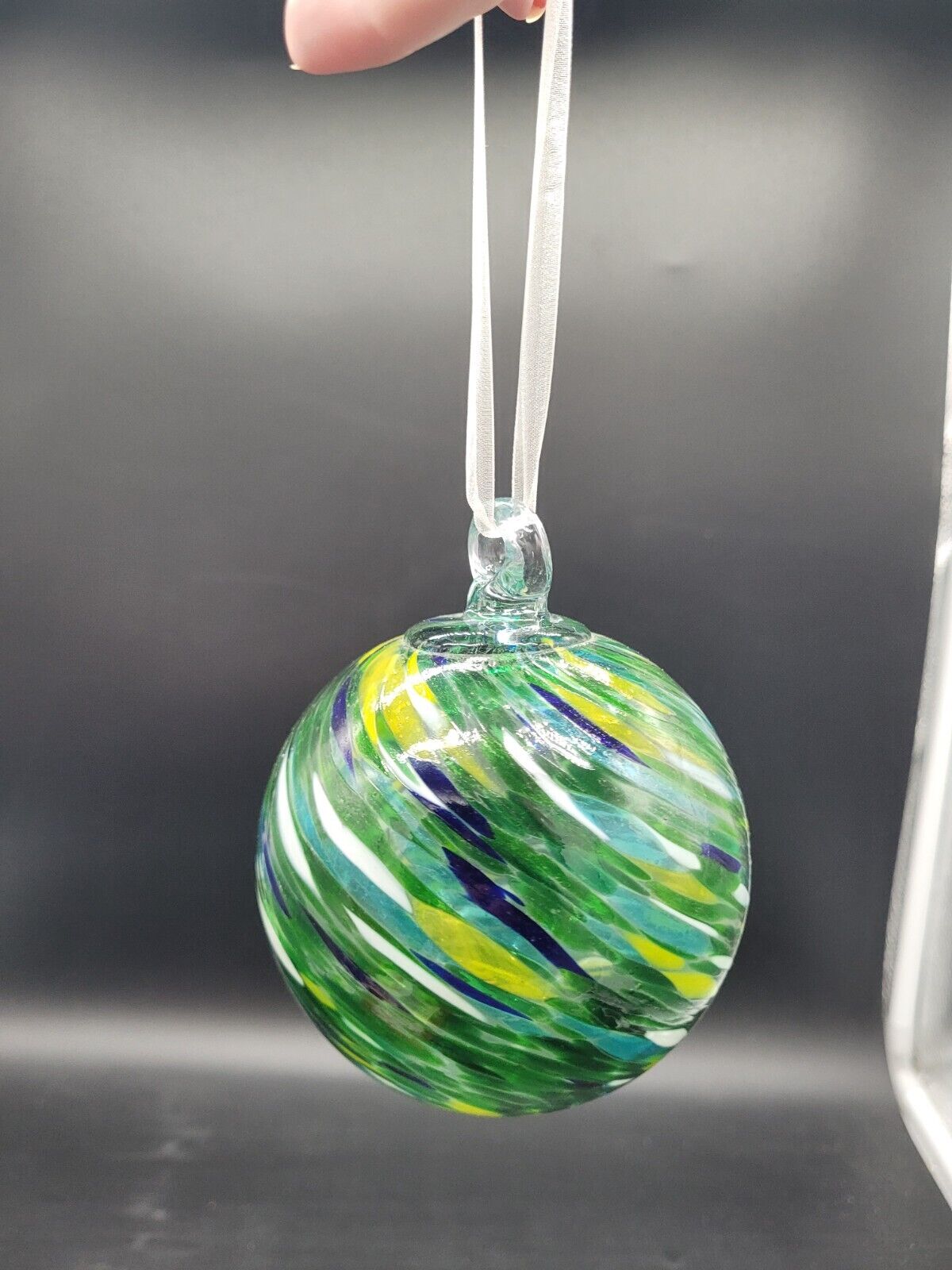 Hand Blown Art Glass Christmas Ornament Witch Ball Sun Catcher Green Yellow Blue