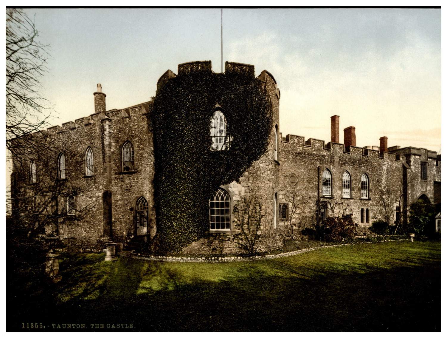England. Taunton. The Castle. Vintage photochrome by P.Z, photochrome Zurich 