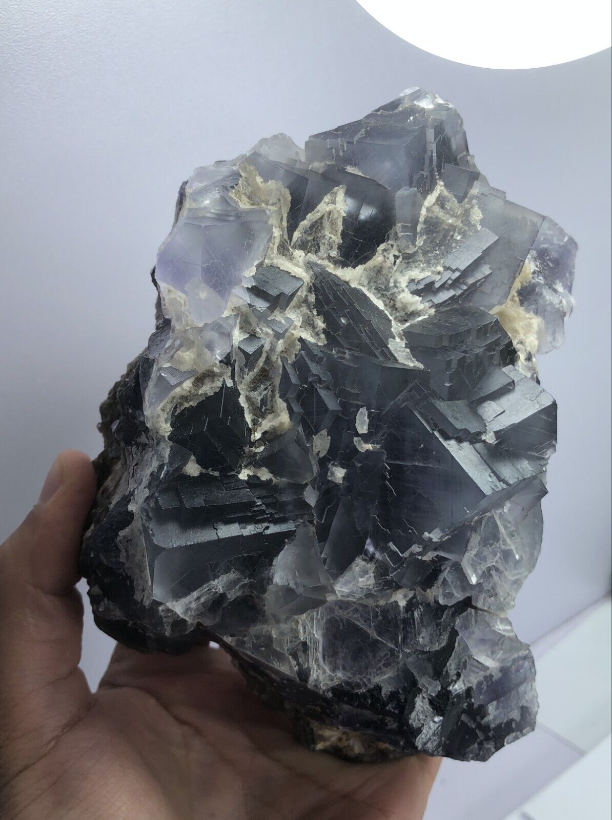 1.5Kg Natural Purple Fluorite with Calcite Terminated Crystal Specimen Pakistan