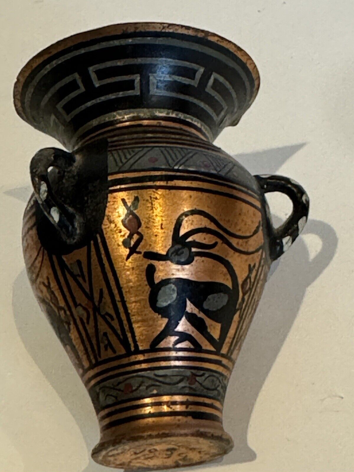 Vintage Unique Greek Copper Pottery Vase Hand made in Greece 2 5/8\